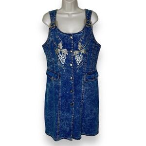 Vintage License Acid Wash Blue Denim Embellished Jumper Dress Women Size Small